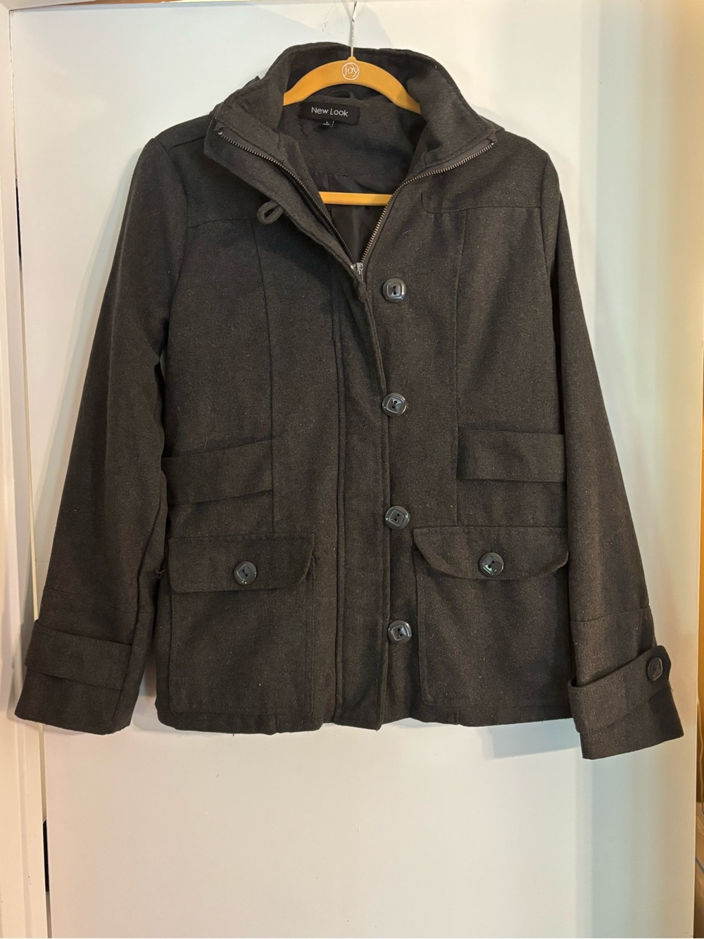 New Look Women's Dark Gray Button Front Wool-Blend Jacket